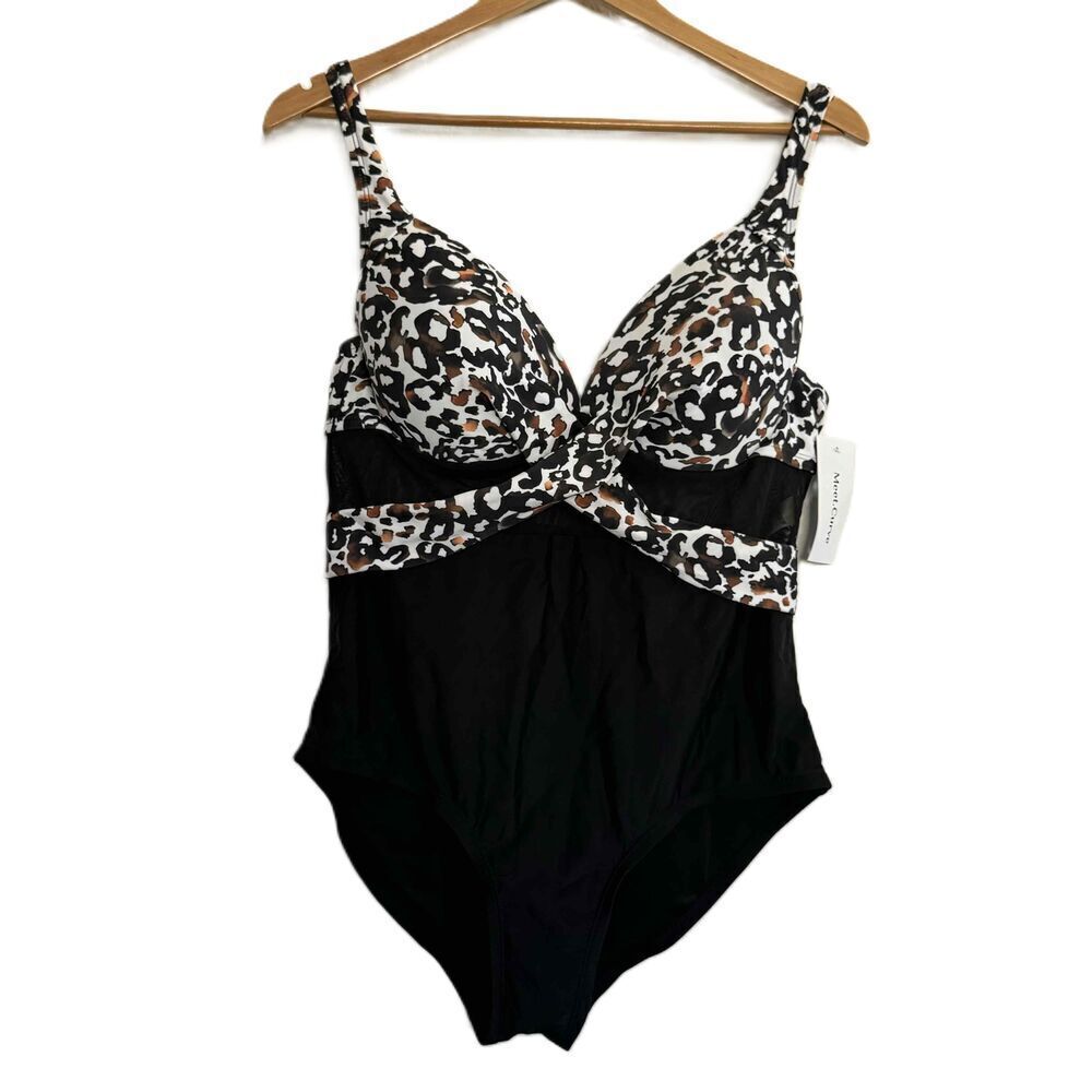 NEW Meet.Curve Leopard Print Black One Piece Swimsuit Adjustable‎ Straps 2XL